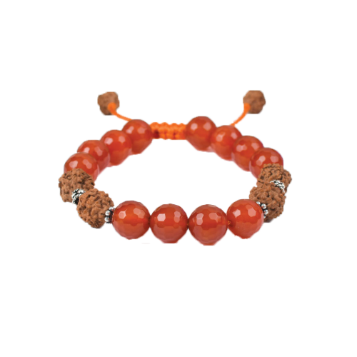 Orange Carnelian and Rudraksha Beads Bracelet