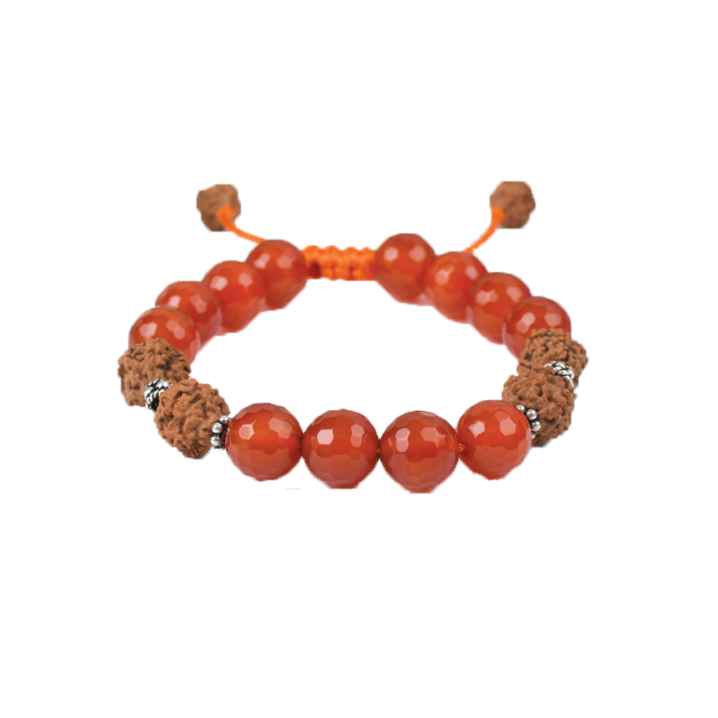 Orange Carnelian and Rudraksha Beads Bracelet at Rudraksha-Gemstones