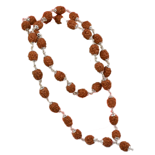 4 Mukhi Bramha Mala 36 + 1 Beads in Silver - 10mm