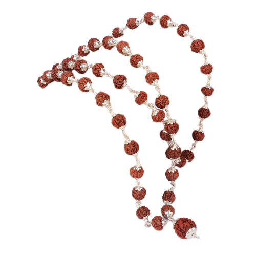 5 mukhi guru mala 54 +1 beads in silver - 12mm