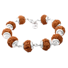 8 Mukhi Rudraksha Java Ganesha Bracelet With Silver Caps - 15mm