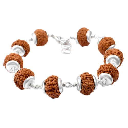 8 Mukhi Rudraksha Java Ganesha Bracelet With Silver Caps - 15mm