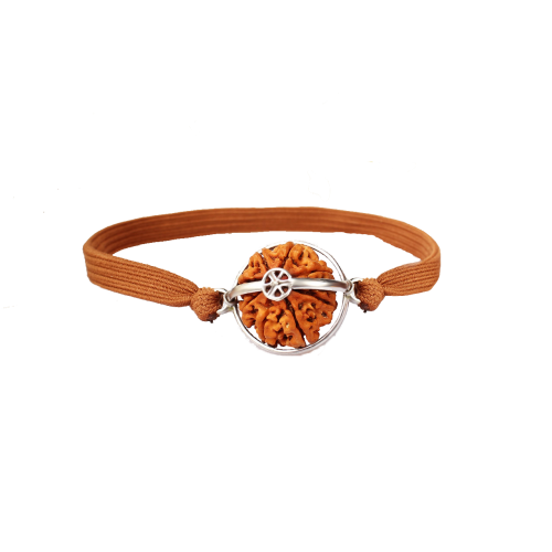8 Mukhi Rudraksha Java Silver Capped Bracelet in thread Medium - 13mm - 15mm