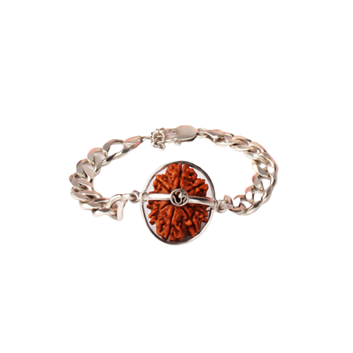 10 Mukhi Rudraksha Nepal Silver Chain Bracelet Small 20mm