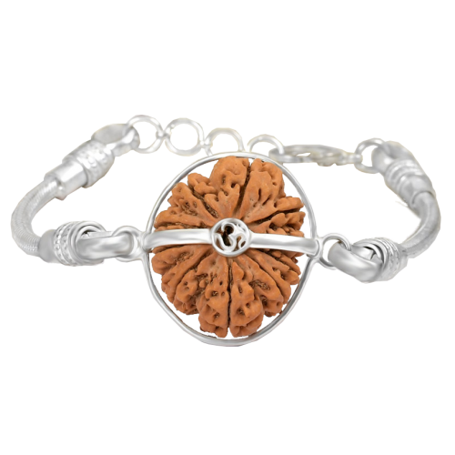 10 Mukhi Rudraksha Nepal Silver Snake Chain Bracelet Small 20mm