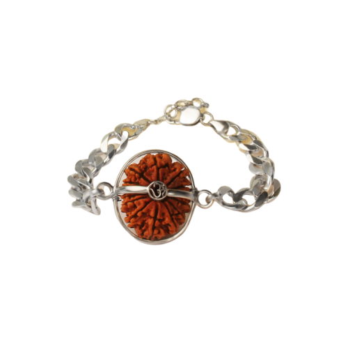 14 Mukhi Rudraksha Nepal  Silver Bracelet in Silver Chain 28mm-29mm