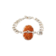 18 Mukhi Rudraksha Nepal  Silver Bracelet in Silver Chain 28mm