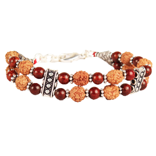 4 mukhi Java Double turn Bracelet with Red Sandalwood beads