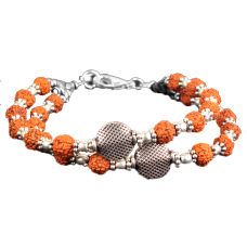 Rudraksha Bracelet with Two Turns in Strong Thread with Silver Beads and Spacers