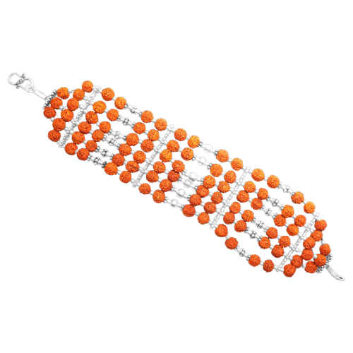 Rudraksha Bracelet with Six Turns in Strong Thread with Silver Beads and Spacers