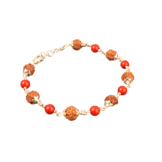 6 Mukhi with Coral Bracelet in Silver Capping