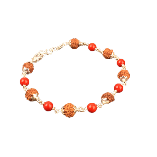 6 Mukhi with Coral Bracelet in Silver Capping