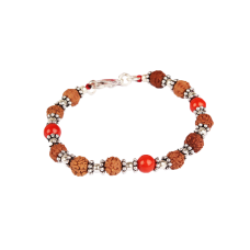 6 Mukhi Java Bracelet with Coral in Silver Chakri