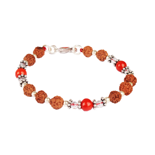 6 mukhi Java Bracelet with Coral and Sphatik