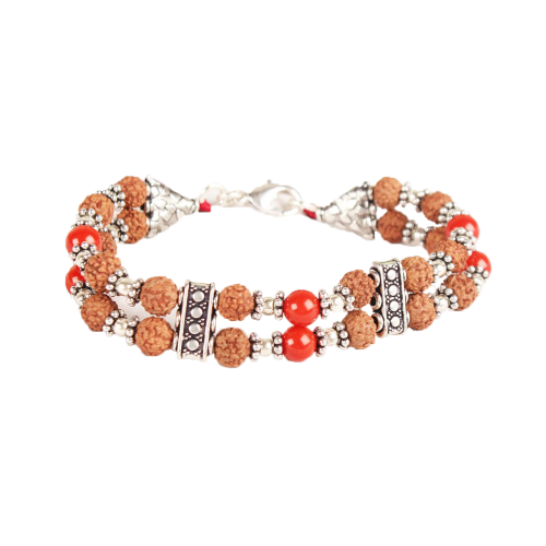 6 mukhi Java Double Turn Bracelet with Coral