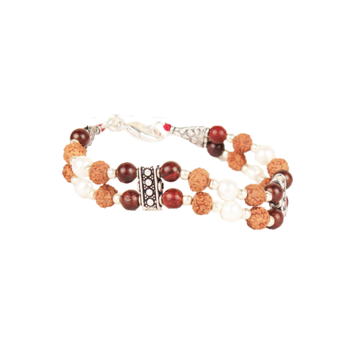 6 mukhi Java Double Turn Bracelet with Pearl and Red Sandalwood