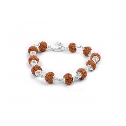 7 Mukhi Rudraksha Goddess Laxmi  Bracelet Java Silver Flower Capping - 12mm