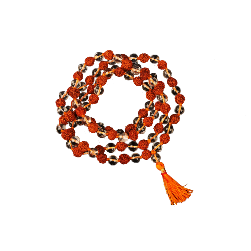 5 Mukhi Rudraksha Mala with Sphatik 108 beads in Thread 6mm