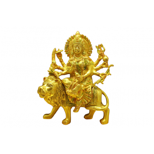 Goddess Durga On Lion Murti Brass Style - dii