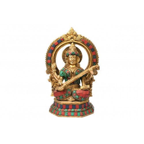 Goddess Saraswati idol With Stone Work - ii