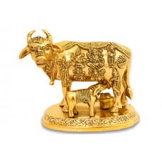 Cow with Calf and Gold Basket in brass