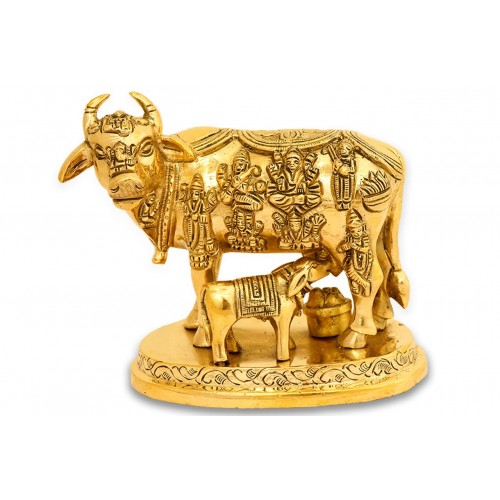 Cow with Calf and Gold Basket in brass