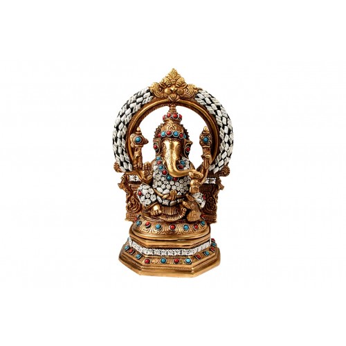 Brass Lord Ganesha Idol with Stone Work Design - i