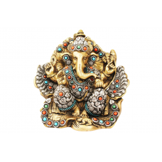 Brass Lord Ganesha Idol with Stone Work Design - ii