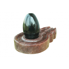 Black Narmada Shivling with Red Jade Yonibase