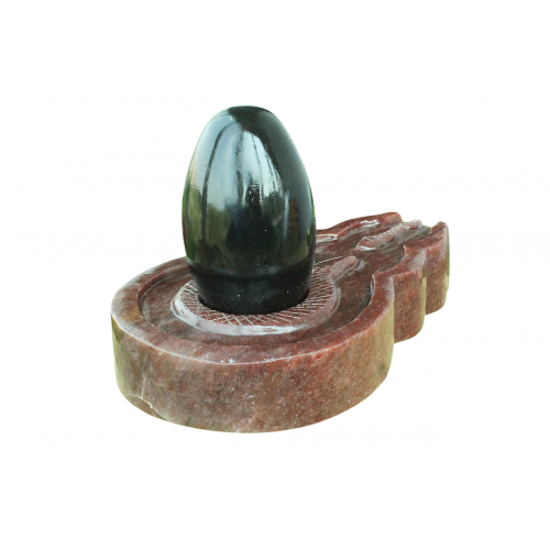 Black Narmada Shivling with Red Jade Yonibase