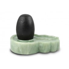 Black Narmada Shivling with Green Jade Yonibase - i