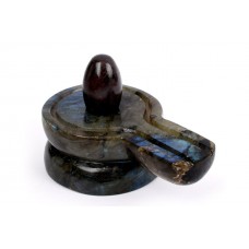 Narmada Shivling with Labradorite Yoni Base