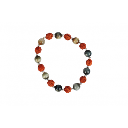 Rudraksha and Black Cats Eye Bracelet - Design II