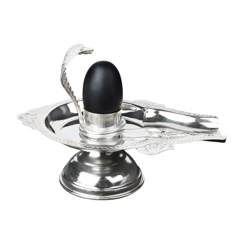 Pure Silver Yoni Base with Black Narmada Lingam - iv