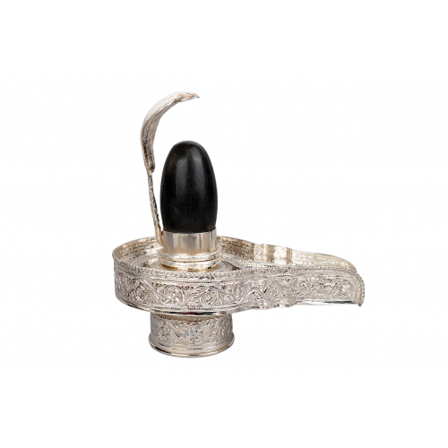 Black Narmada Lingam with Pure Silver Yoni Base