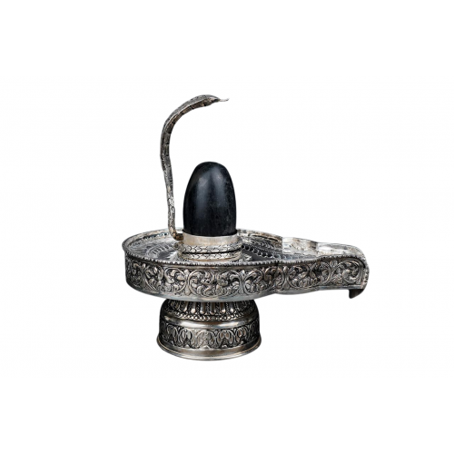 Pure Silver Yoni Base with Black Narmada Lingam - iii