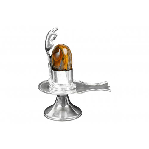 Pure Silver Yoni Base with Tiger Eye Lingam