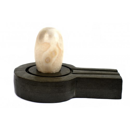 Crystalline White Natral Svayambhu Bana Lingam With Yoni Base - lxix