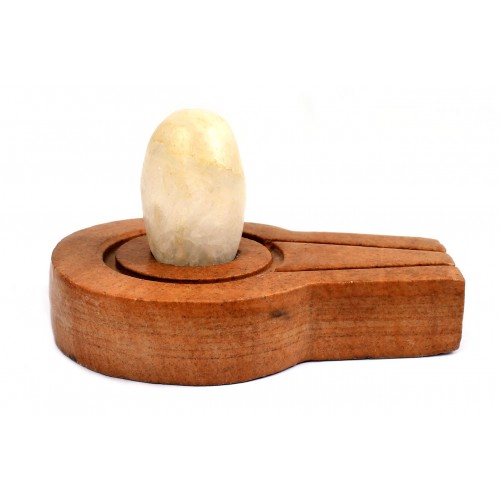 Crystalline White Natral Svayambhu Bana Lingam With Yoni Base - lix