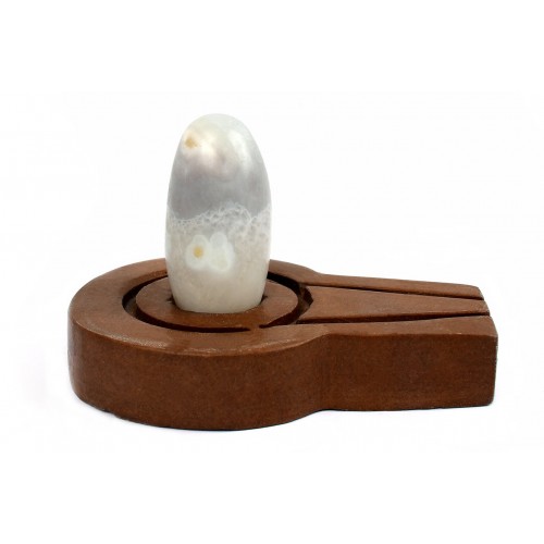 Crystalline White Natral Svayambhu Bana Lingam With Yoni Base - lvi