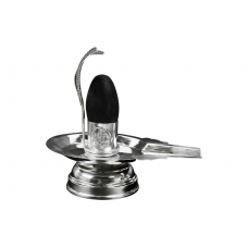 Pure Silver Yoni Base With Black Narmada Lingam