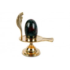 Agate Shivling with Brass Yoni Base