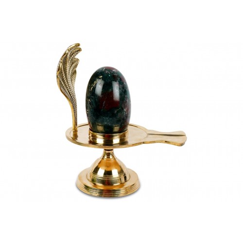 Agate Shivling with Brass Yoni Base